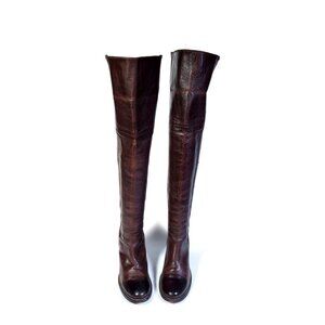Frye Tall Over-the-Knee Leather Boots in Rich Brown